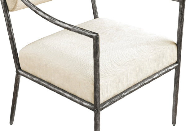 Meridian Furniture Bastille Chenille Upholstered Dining Arm Chair with Forged Iron Legs for Elegant Rooms Cream Set of 2 77038Cream-AC