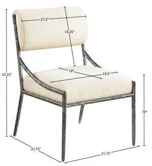 Meridian Furniture Bastille Chenille Upholstered Arm Chair with Forged Iron Frame for Elegant Dining 77038Cream-SC