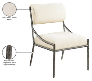 Meridian Furniture Bastille Chenille Upholstered Arm Chair with Forged Iron Frame for Elegant Dining 77038Cream-SC