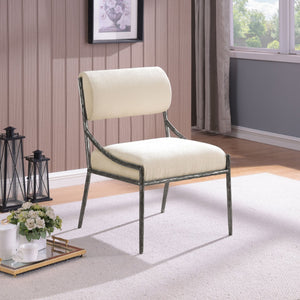 Meridian Furniture Bastille Chenille Upholstered Arm Chair with Forged Iron Frame for Elegant Dining 77038Cream-SC