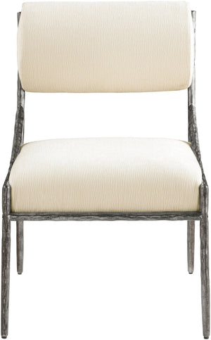 Meridian Furniture Bastille Chenille Upholstered Arm Chair with Forged Iron Frame for Elegant Dining 77038Cream-SC