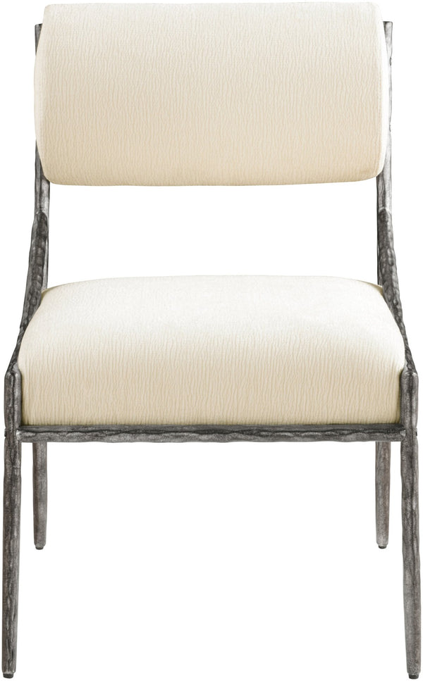 Meridian Furniture Bastille Chenille Upholstered Arm Chair with Forged Iron Frame for Elegant Dining 77038Cream-SC