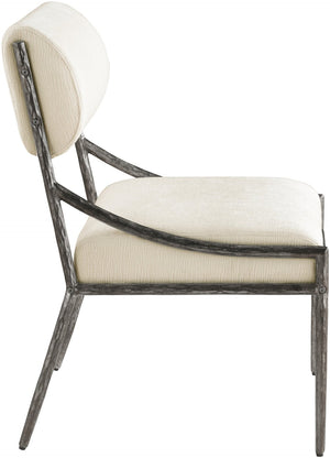 Meridian Furniture Bastille Chenille Upholstered Arm Chair with Forged Iron Frame for Elegant Dining 77038Cream-SC