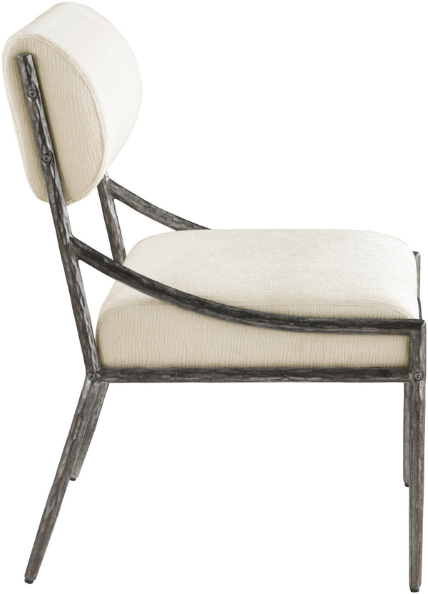 Meridian Furniture Bastille Chenille Upholstered Arm Chair with Forged Iron Frame for Elegant Dining 77038Cream-SC