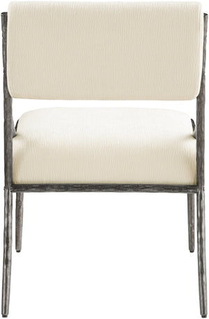 Meridian Furniture Bastille Chenille Upholstered Arm Chair with Forged Iron Frame for Elegant Dining 77038Cream-SC