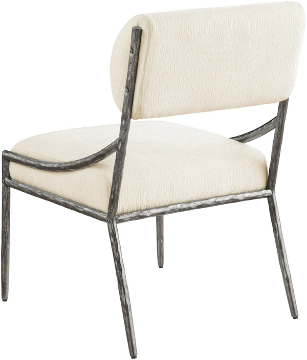 Meridian Furniture Bastille Chenille Upholstered Arm Chair with Forged Iron Frame for Elegant Dining 77038Cream-SC