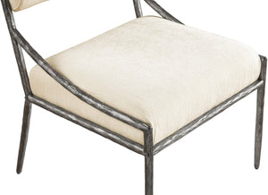Meridian Furniture Bastille Chenille Upholstered Arm Chair with Forged Iron Frame for Elegant Dining 77038Cream-SC