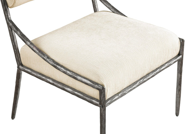 Meridian Furniture Bastille Chenille Upholstered Arm Chair with Forged Iron Frame for Elegant Dining 77038Cream-SC