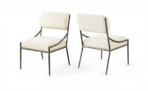 Meridian Furniture Bastille Chenille Upholstered Arm Chair with Forged Iron Frame for Elegant Dining 77038Cream-SC