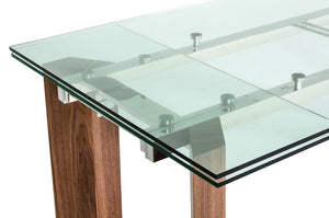 VIG Furniture Helena Extendable Glass Dining Table With Walnut Legs, Stainless Steel Frame & Tempered Top, Seats 8–10 VGEWD2048MA