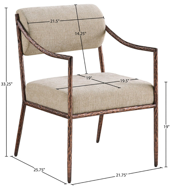 Meridian Furniture Bastille Chenille Upholstered Dining Arm Chair with Forged Iron Legs for Elegant Rooms Beige Set of 4 77039Beige-AC