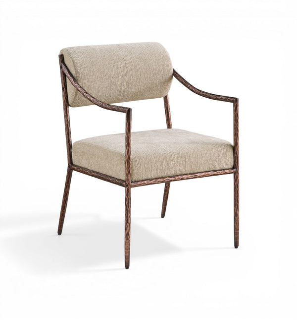 Meridian Furniture Bastille Chenille Upholstered Dining Arm Chair with Forged Iron Legs for Elegant Rooms Beige Set of 4 77039Beige-AC