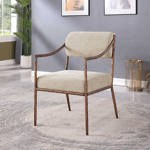 Meridian Furniture Bastille Chenille Upholstered Dining Arm Chair with Forged Iron Legs for Elegant Rooms Beige Set of 4 77039Beige-AC