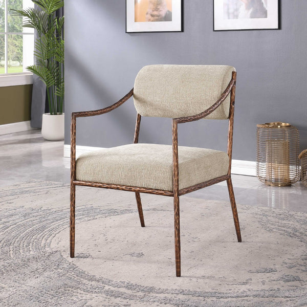 Meridian Furniture Bastille Chenille Upholstered Dining Arm Chair with Forged Iron Legs for Elegant Rooms Beige Set of 4 77039Beige-AC