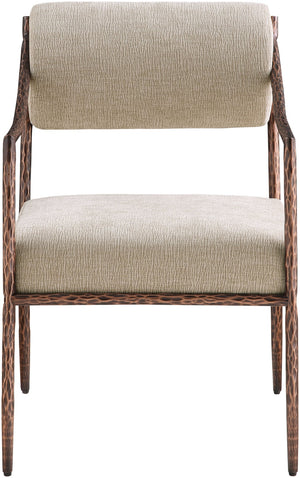 Meridian Furniture Bastille Chenille Upholstered Dining Arm Chair with Forged Iron Legs for Elegant Rooms Beige Set of 4 77039Beige-AC