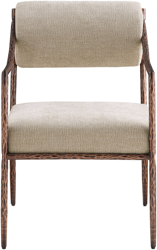 Meridian Furniture Bastille Chenille Upholstered Dining Arm Chair with Forged Iron Legs for Elegant Rooms Beige Set of 4 77039Beige-AC