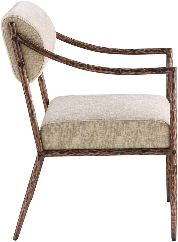 Meridian Furniture Bastille Chenille Upholstered Dining Arm Chair with Forged Iron Legs for Elegant Rooms Beige Set of 4 77039Beige-AC