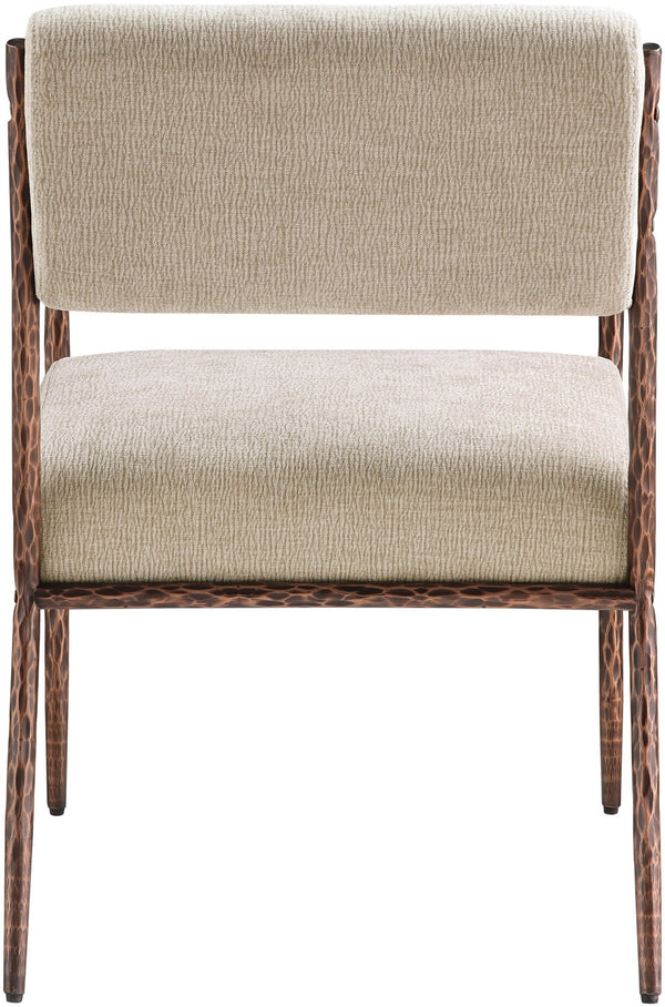 Meridian Furniture Bastille Chenille Upholstered Dining Arm Chair with Forged Iron Legs for Elegant Rooms Beige Set of 4 77039Beige-AC