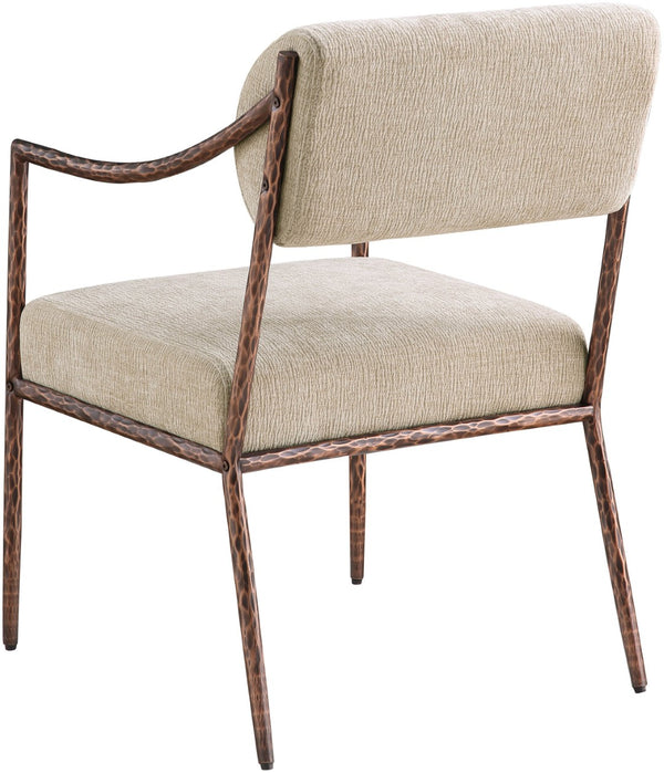 Meridian Furniture Bastille Chenille Upholstered Dining Arm Chair with Forged Iron Legs for Elegant Rooms Beige Set of 4 77039Beige-AC