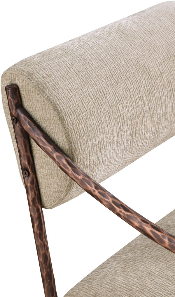 Meridian Furniture Bastille Chenille Upholstered Dining Arm Chair with Forged Iron Legs for Elegant Rooms Beige Set of 4 77039Beige-AC
