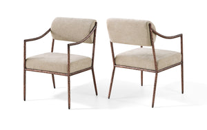 Meridian Furniture Bastille Chenille Upholstered Dining Arm Chair with Forged Iron Legs for Elegant Rooms Beige Set of 4 77039Beige-AC