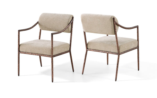 Meridian Furniture Bastille Chenille Upholstered Dining Arm Chair with Forged Iron Legs for Elegant Rooms Beige Set of 4 77039Beige-AC