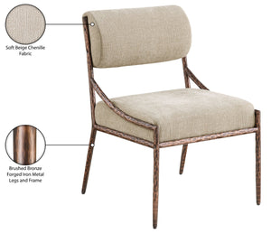 Meridian Furniture Bastille Beige Chenille Upholstered Dining Chair with Bronze Iron Frame 77039Beige-SC