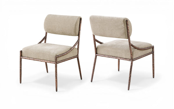Meridian Furniture Bastille Beige Chenille Upholstered Dining Chair with Bronze Iron Frame 77039Beige-SC