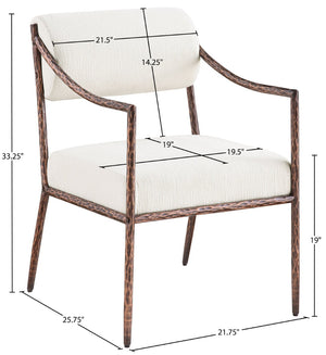 Meridian Furniture Bastille Chenille Upholstered Dining Arm Chair with Forged Iron Legs for Elegant Rooms Cream Set of 4 77039Cream-AC
