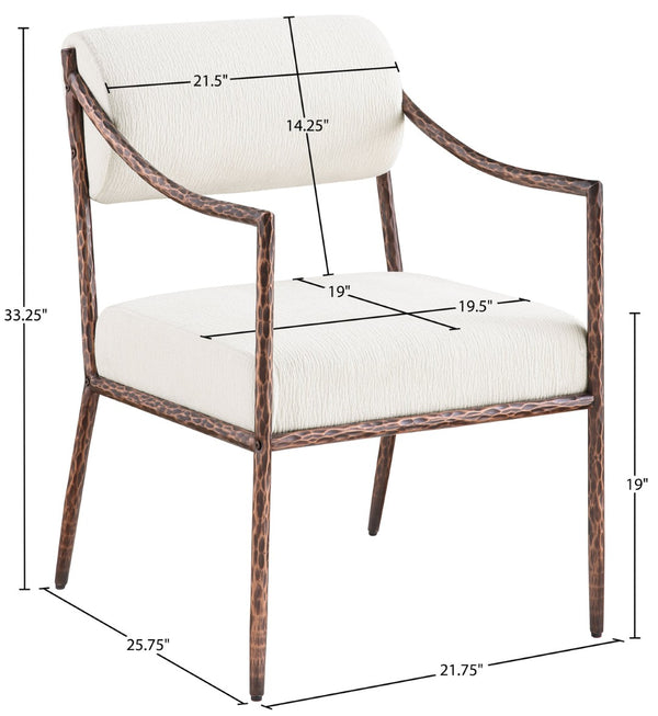 Meridian Furniture Bastille Chenille Upholstered Dining Arm Chair with Forged Iron Legs for Elegant Rooms Cream Set of 4 77039Cream-AC