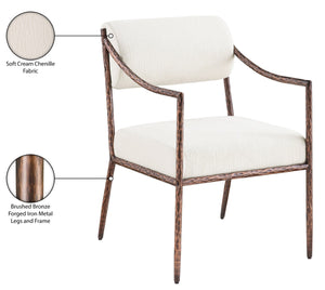 Meridian Furniture Bastille Chenille Upholstered Dining Arm Chair with Forged Iron Legs for Elegant Rooms Cream Set of 4 77039Cream-AC