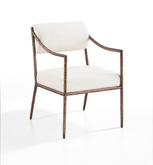 Meridian Furniture Bastille Chenille Upholstered Dining Arm Chair with Forged Iron Legs for Elegant Rooms Cream Set of 4 77039Cream-AC