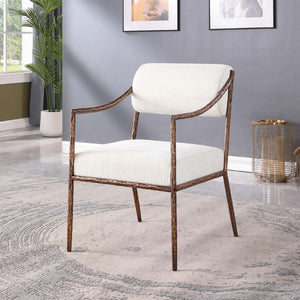 Meridian Furniture Bastille Chenille Upholstered Dining Arm Chair with Forged Iron Legs for Elegant Rooms Cream Set of 4 77039Cream-AC