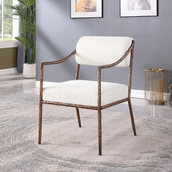 Meridian Furniture Bastille Chenille Upholstered Dining Arm Chair with Forged Iron Legs for Elegant Rooms Cream Set of 4 77039Cream-AC