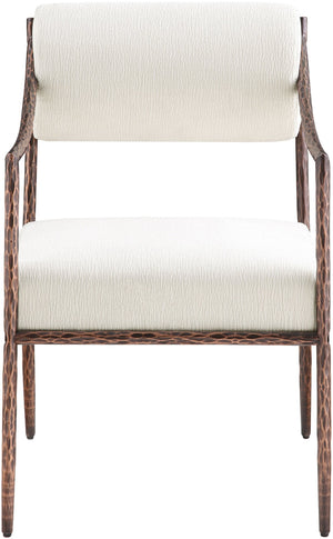 Meridian Furniture Bastille Chenille Upholstered Dining Arm Chair with Forged Iron Legs for Elegant Rooms Cream Set of 4 77039Cream-AC
