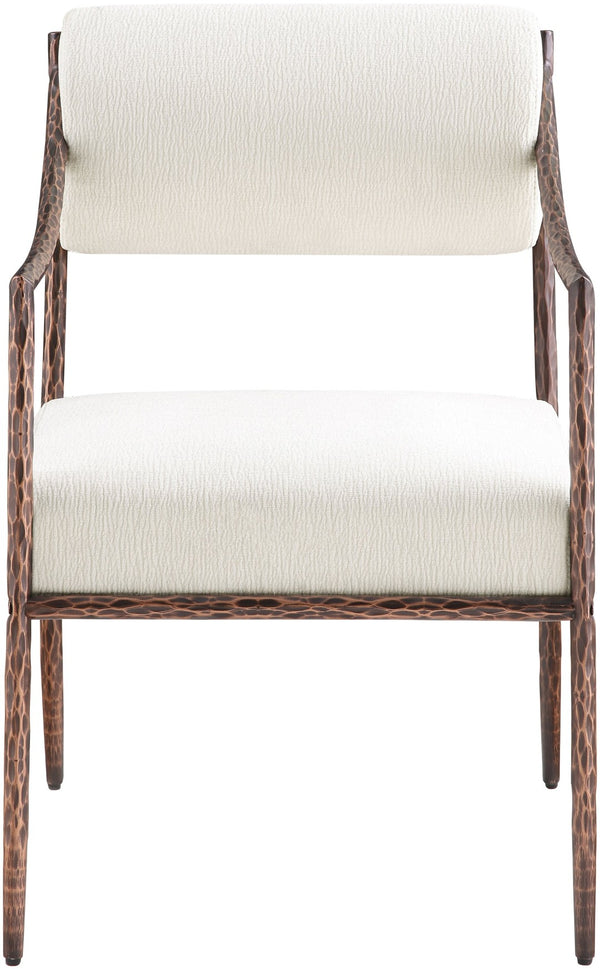 Meridian Furniture Bastille Chenille Upholstered Dining Arm Chair with Forged Iron Legs for Elegant Rooms Cream Set of 4 77039Cream-AC