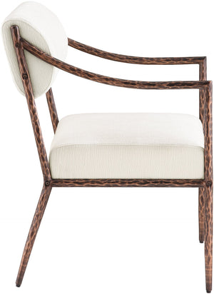 Meridian Furniture Bastille Chenille Upholstered Dining Arm Chair with Forged Iron Legs for Elegant Rooms Cream Set of 4 77039Cream-AC