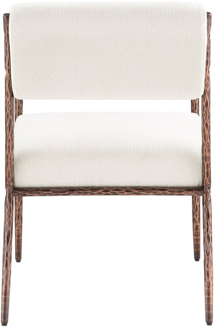 Meridian Furniture Bastille Chenille Upholstered Dining Arm Chair with Forged Iron Legs for Elegant Rooms Cream Set of 4 77039Cream-AC