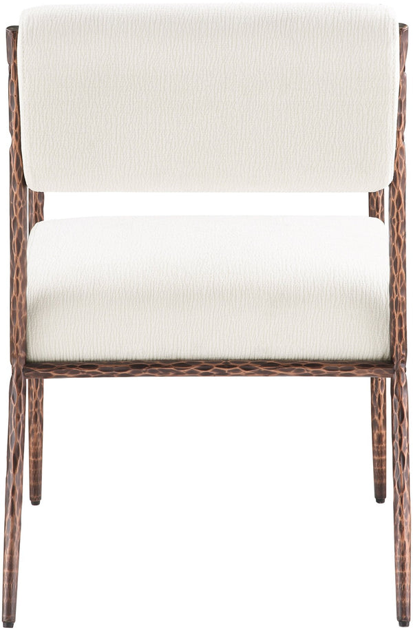 Meridian Furniture Bastille Chenille Upholstered Dining Arm Chair with Forged Iron Legs for Elegant Rooms Cream Set of 4 77039Cream-AC