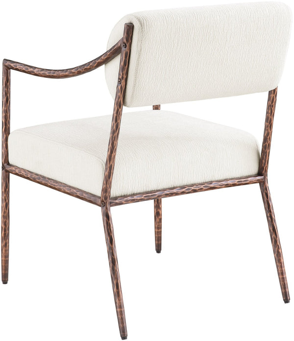 Meridian Furniture Bastille Chenille Upholstered Dining Arm Chair with Forged Iron Legs for Elegant Rooms Cream Set of 4 77039Cream-AC