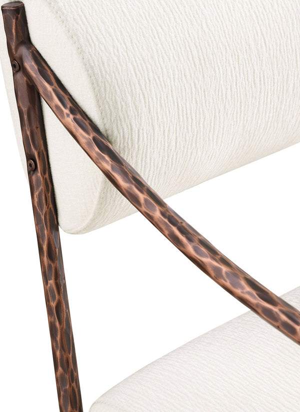 Meridian Furniture Bastille Chenille Upholstered Dining Arm Chair with Forged Iron Legs for Elegant Rooms Cream Set of 4 77039Cream-AC