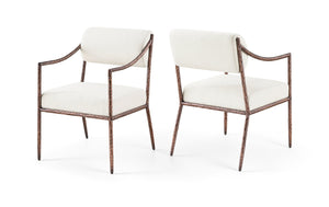Meridian Furniture Bastille Chenille Upholstered Dining Arm Chair with Forged Iron Legs for Elegant Rooms Cream Set of 4 77039Cream-AC