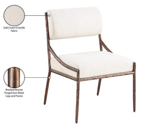 Meridian Furniture Bastille Cream Chenille Upholstered Chair with Hand-hammered Bronze Iron Frame 77039Cream-SC