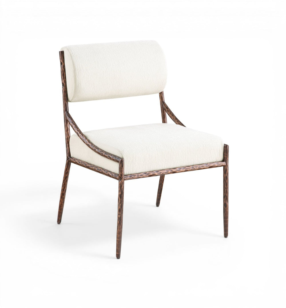 Meridian Furniture Bastille Cream Chenille Upholstered Chair with Hand-hammered Bronze Iron Frame 77039Cream-SC