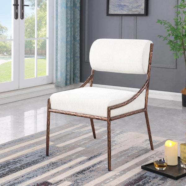 Meridian Furniture Bastille Cream Chenille Upholstered Chair with Hand-hammered Bronze Iron Frame 77039Cream-SC