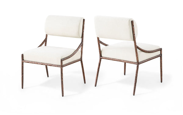Meridian Furniture Bastille Cream Chenille Upholstered Chair with Hand-hammered Bronze Iron Frame 77039Cream-SC