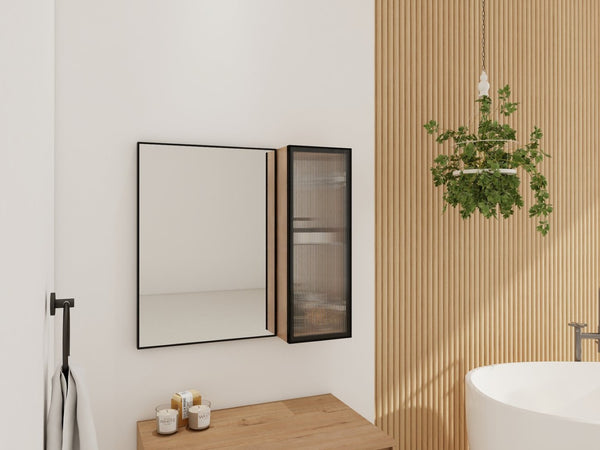 English Elm 10'' Floating Bathroom Mirror Cabinet Plywood Body Acrylic Door Adjustable Shelf W999P470297