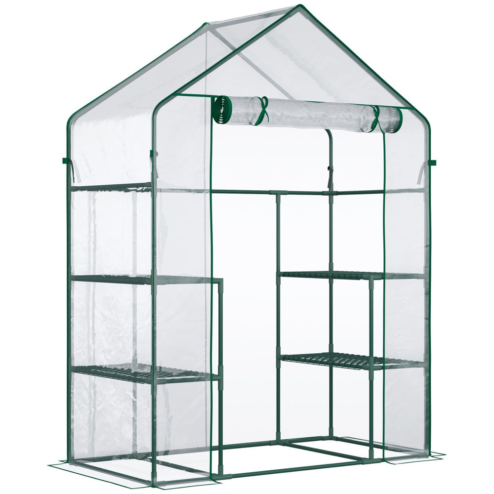 English Elm Outsunny Mini Walk-In Greenhouse Kit - Portable 3-Tier Shelves, Roll-Up Door, Weather-Resistant Cover W2225P174454-GIGA