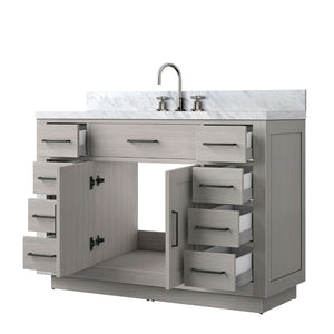 English Elm White Oak Single Bath Vanity With Carrara Marble Top & Chrome Faucet - Elegant 48" Design B2731P257726-GIGA