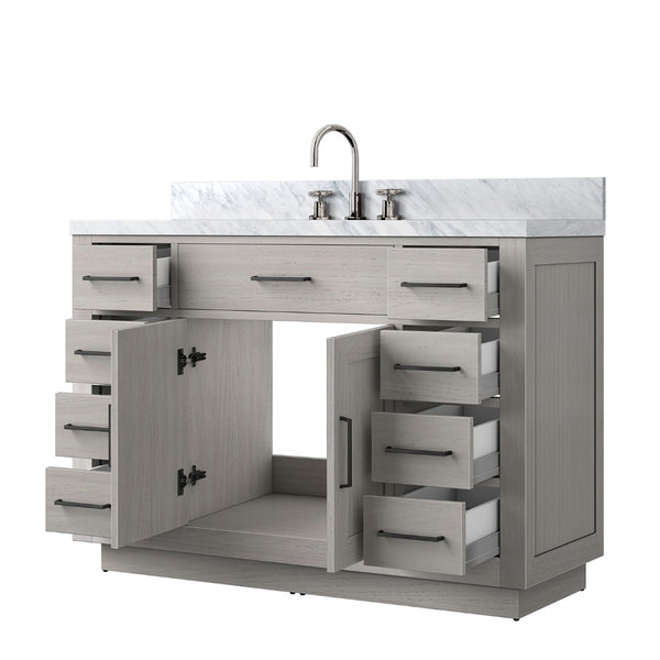 English Elm White Oak Single Bath Vanity With Carrara Marble Top & Chrome Faucet - Elegant 48" Design B2731P257726-GIGA